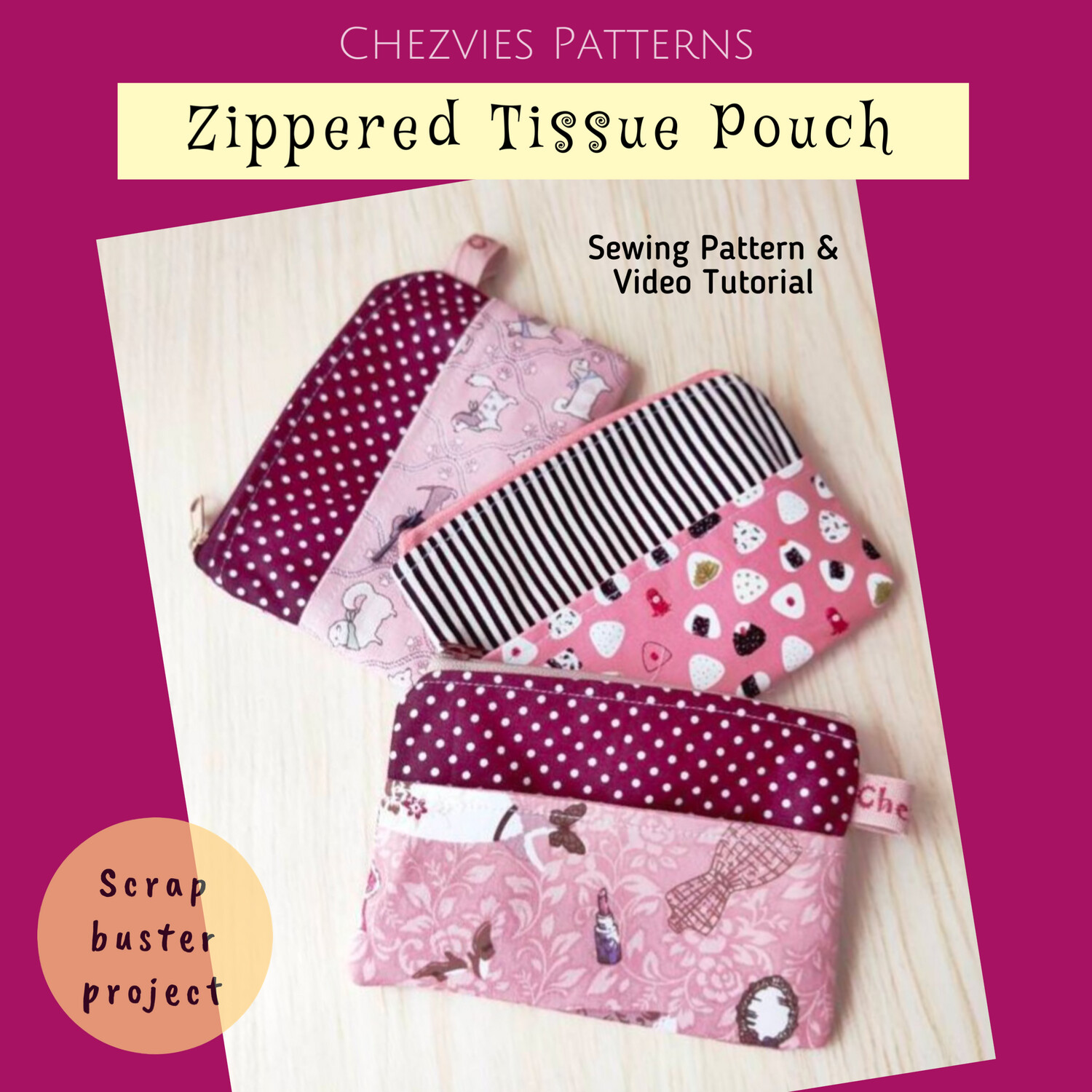 PDF Pattern Mini Zipper Tissue Pouch
