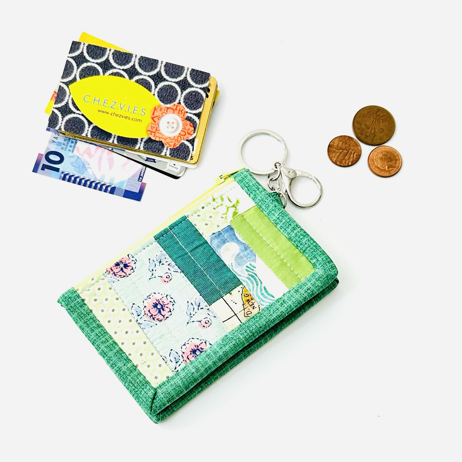 Small Cardholder Wallet - Green Patchwork