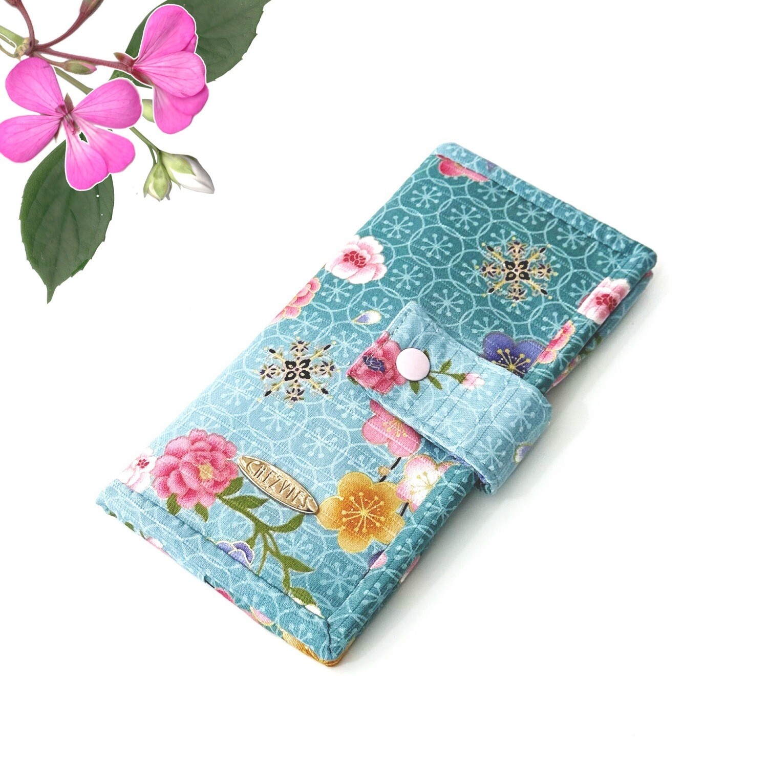 Women's Bifold Fabric Wallet - Blue Sakura