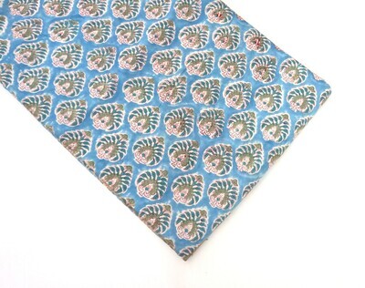 Blue Floral Hand Block Print Cotton Fabric