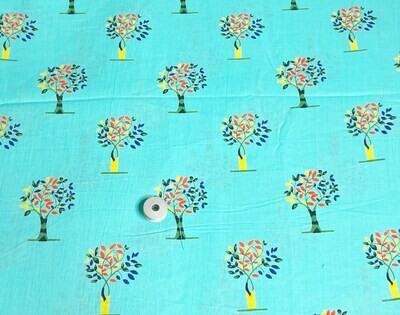 Mint Green Tree Print Indian Cotton Fabrics Lightweight Mull Cotton, Sewing Quilting Crafting Fabric