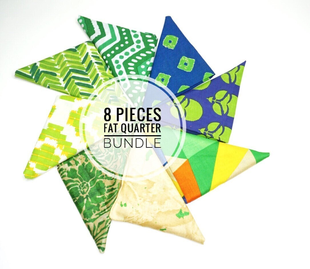 Green Fat Quarter Bundle for Patchwork and Quilting - 8 pieces