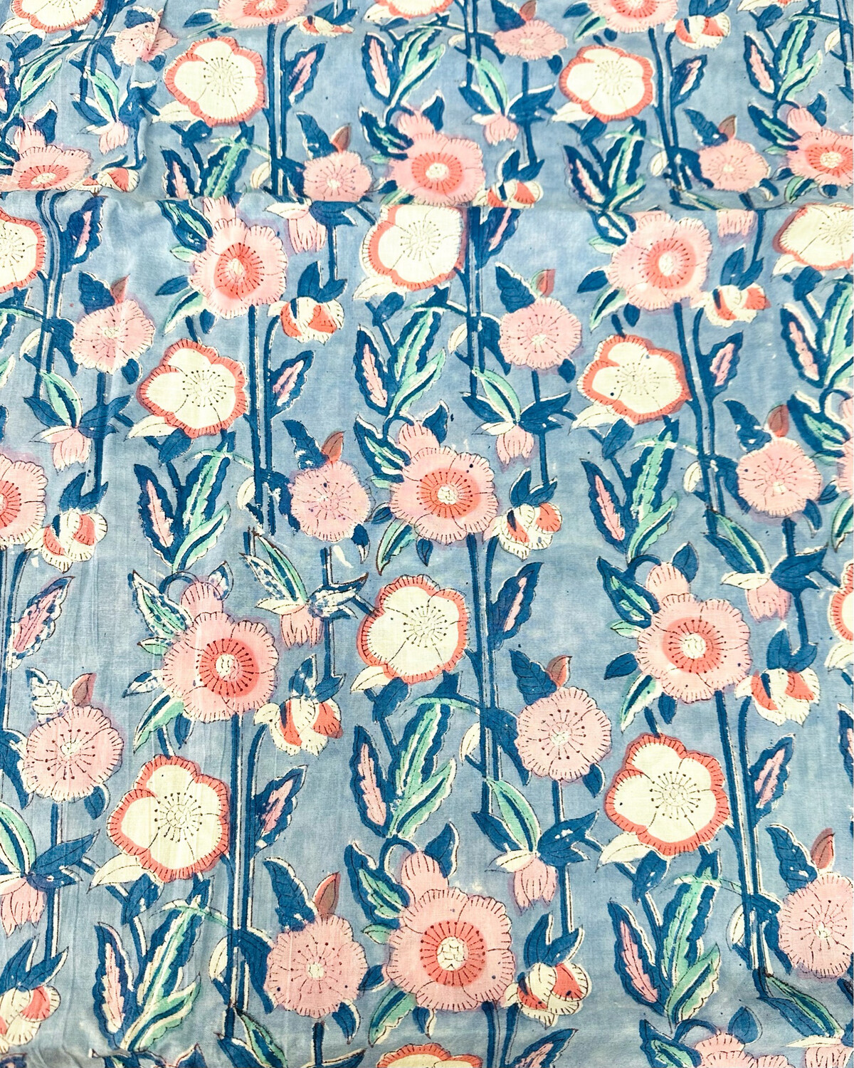 Pink Floral Hand Block Print Cotton Fabric