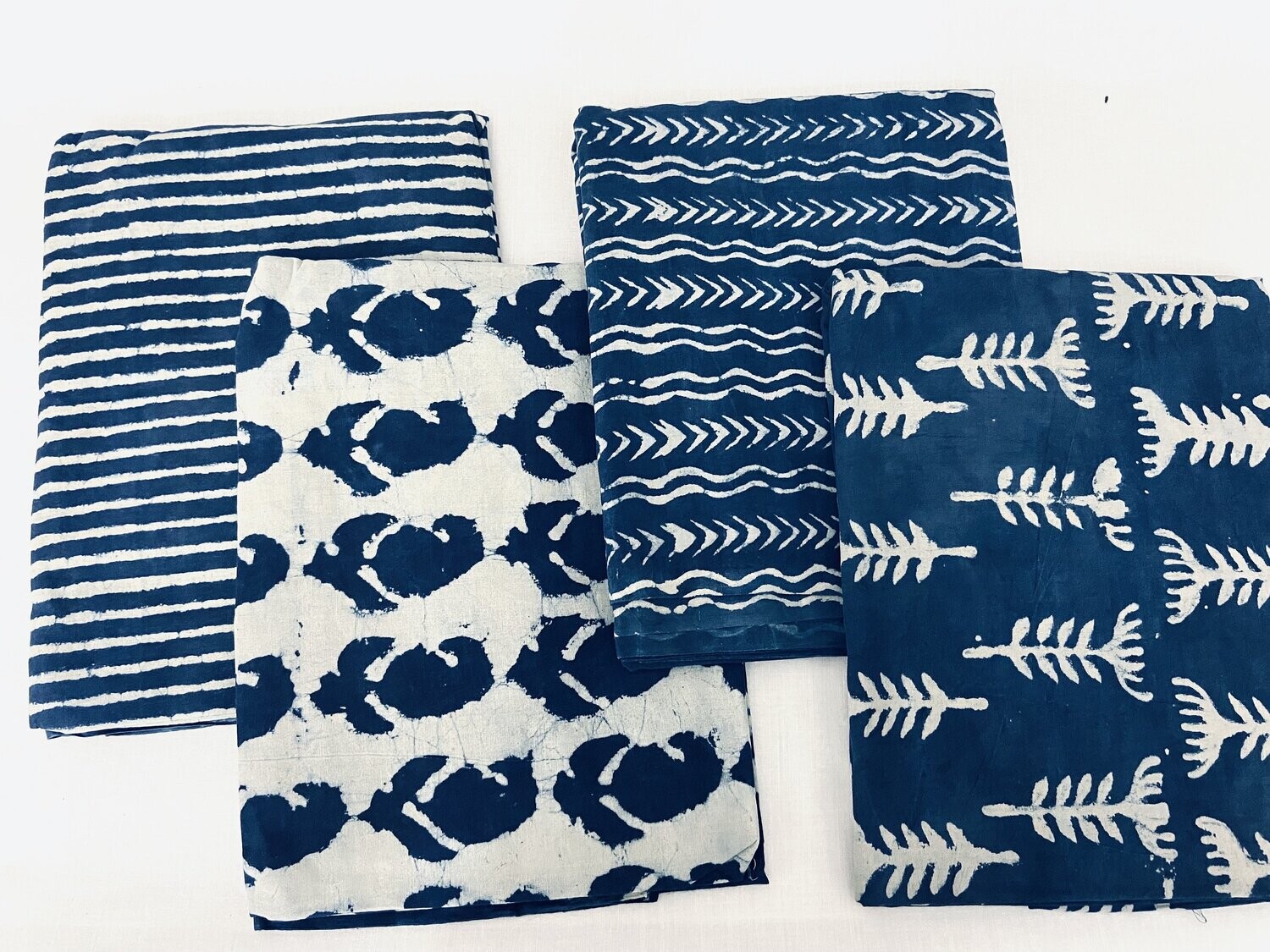 Indigo Block Print Fat Quarter Fabric Bundle, Dabu Cotton Fabric, Blue Fabric Bundle, Indian Fabric Bundle