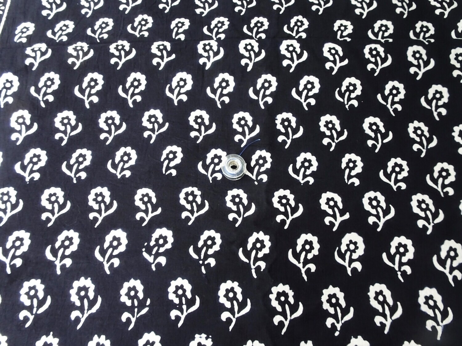Black Floral Hand Block Print Cotton Fabric for Dress Materials, Quilting, Sewing, 44 inches wide