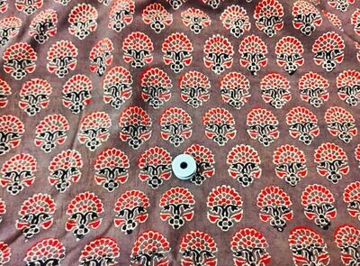 Brown Hand Block Print Cotton Fabric, Earthy Color Ajrakh Fabrics for sewing, quilting, crafting, 44 Inch Wide