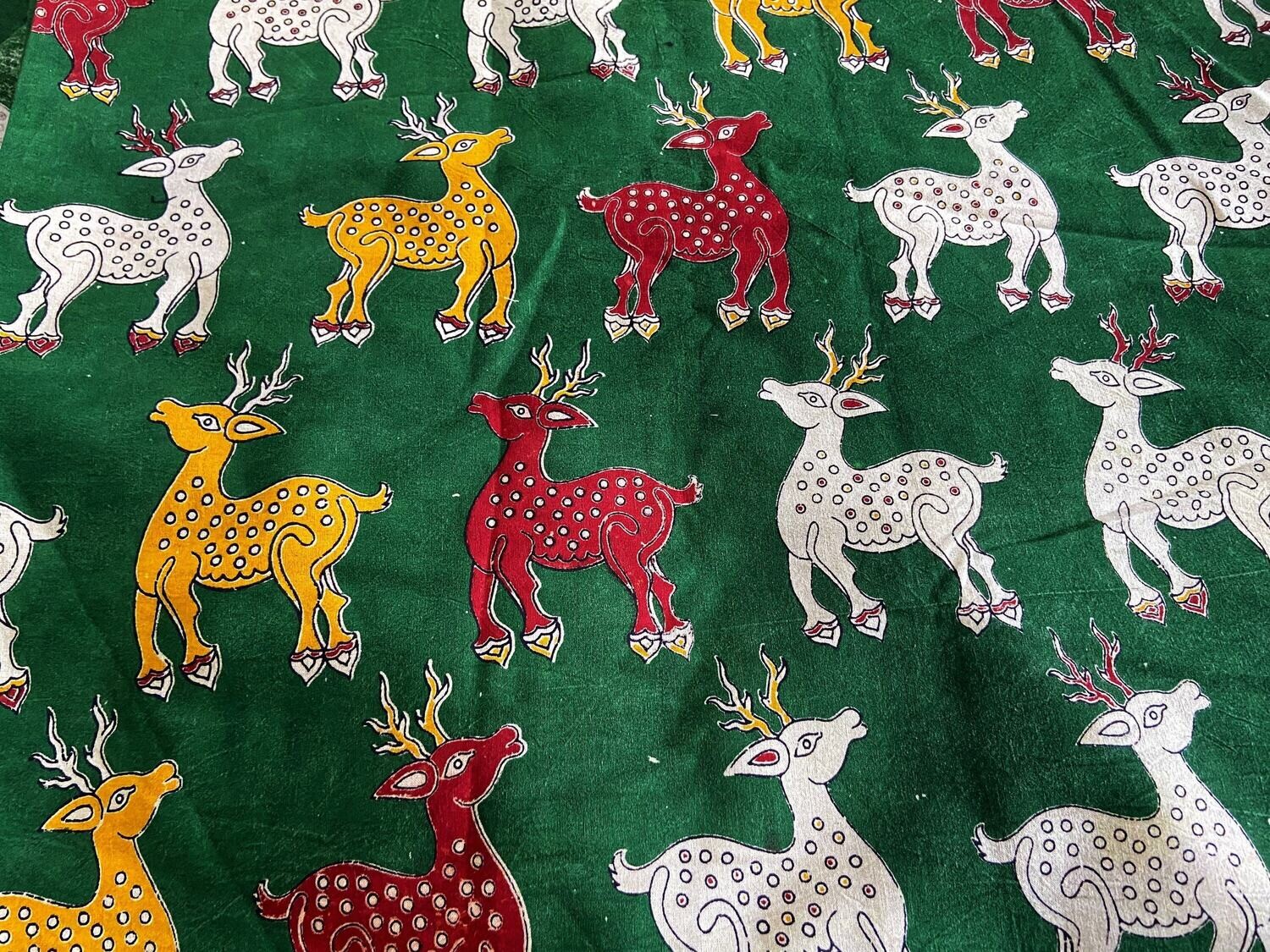 Deer Print Kalamkari Block Print Fabric, Indian fabric, Mud cloth, 44 Inches Wide