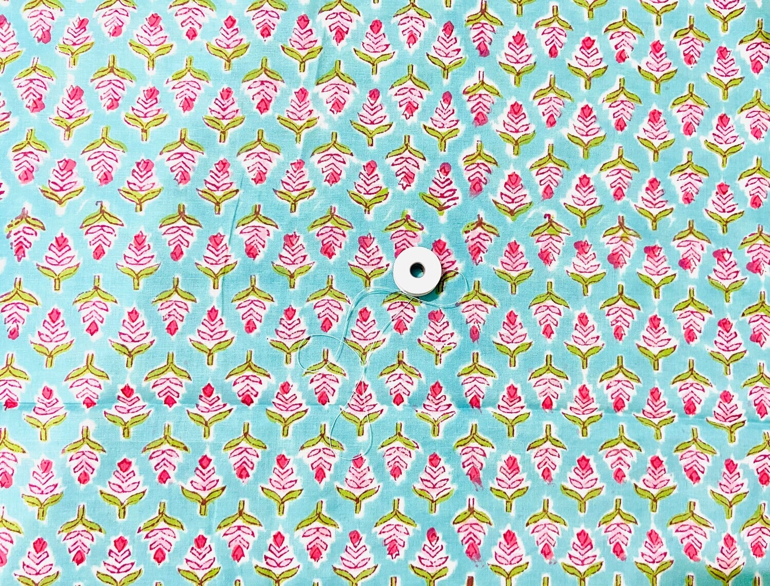 Small Floral Hand Block Print Cotton Fabric for Dressmaking, Sewing, Quilting, Crafting, Mint Green, 44 Inch Wide