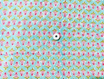 Small Floral Hand Block Print Cotton Fabric for Dressmaking, Sewing, Quilting, Crafting, Mint Green, 44 Inch Wide