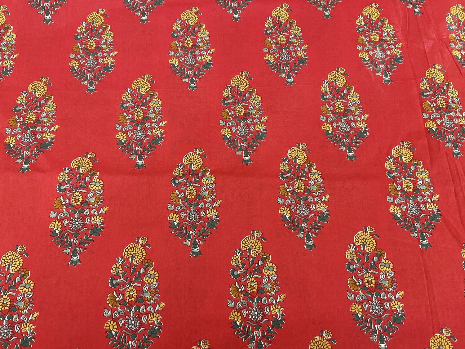 Red Floral Indian block print cotton fabric, Mughal print fabric, Paisley Cotton Fabric, 44 inch wide, sold by half yard