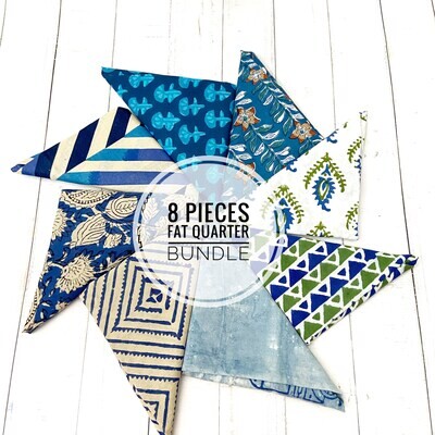 Blue Indigo Fat Quarter Bundle Quilt Fabric - 8 Pieces