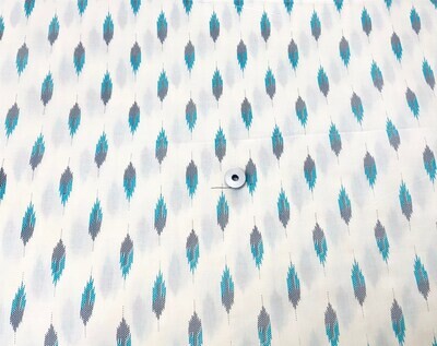 Ivory White Soft Indian Cotton Fabric with Blue Grey Ikat Print - 44 inches wide
