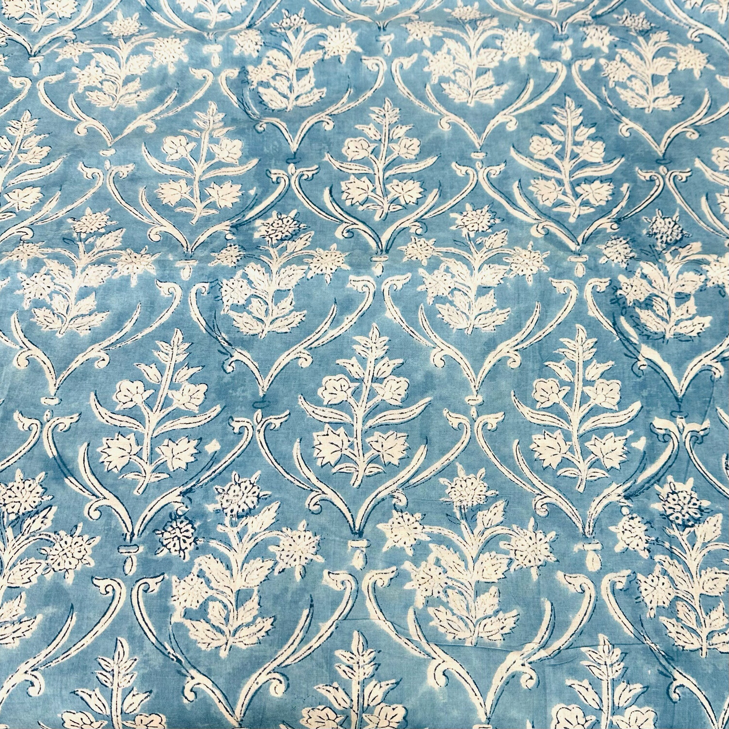Blue White Hand Block Print Cotton Fabric