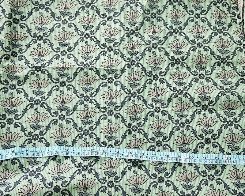 Lotus Print Block Print Cotton Fabric in Teal Green, Dress Materials,  44 Inches Wide
