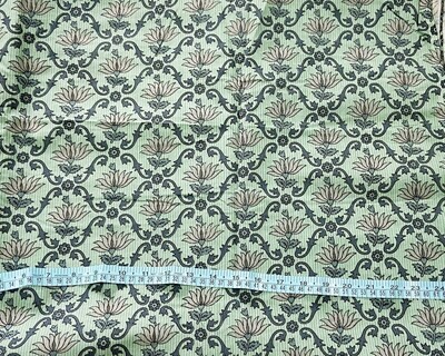 Lotus Print Block Print Cotton Fabric in Teal Green, Dress Materials, 44 Inches Wide