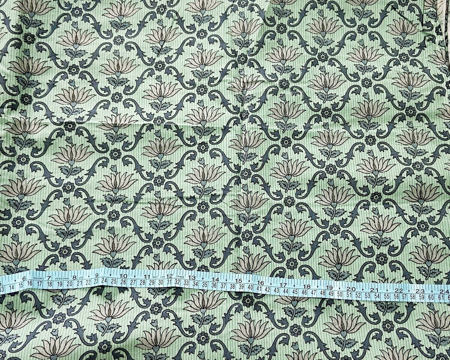 Lotus Print Block Print Cotton Fabric in Teal Green, Dress Materials, 44 Inches Wide