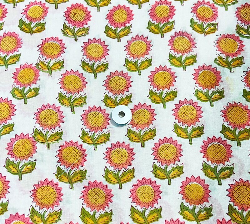 Sunflower Floral Indian Hand Block Print Cotton Fabric