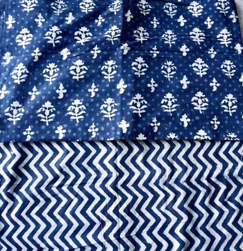 Indigo Unstitched Dress Materials for Women, Floral Striped
