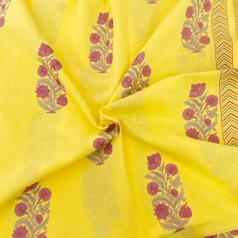 Paisley Hand Block Print Cotton Fabric, Lightweight Floral Fabric for Dressmaking, Sewing, Quilting, 44 Inch Wide, Sold by Half Yard