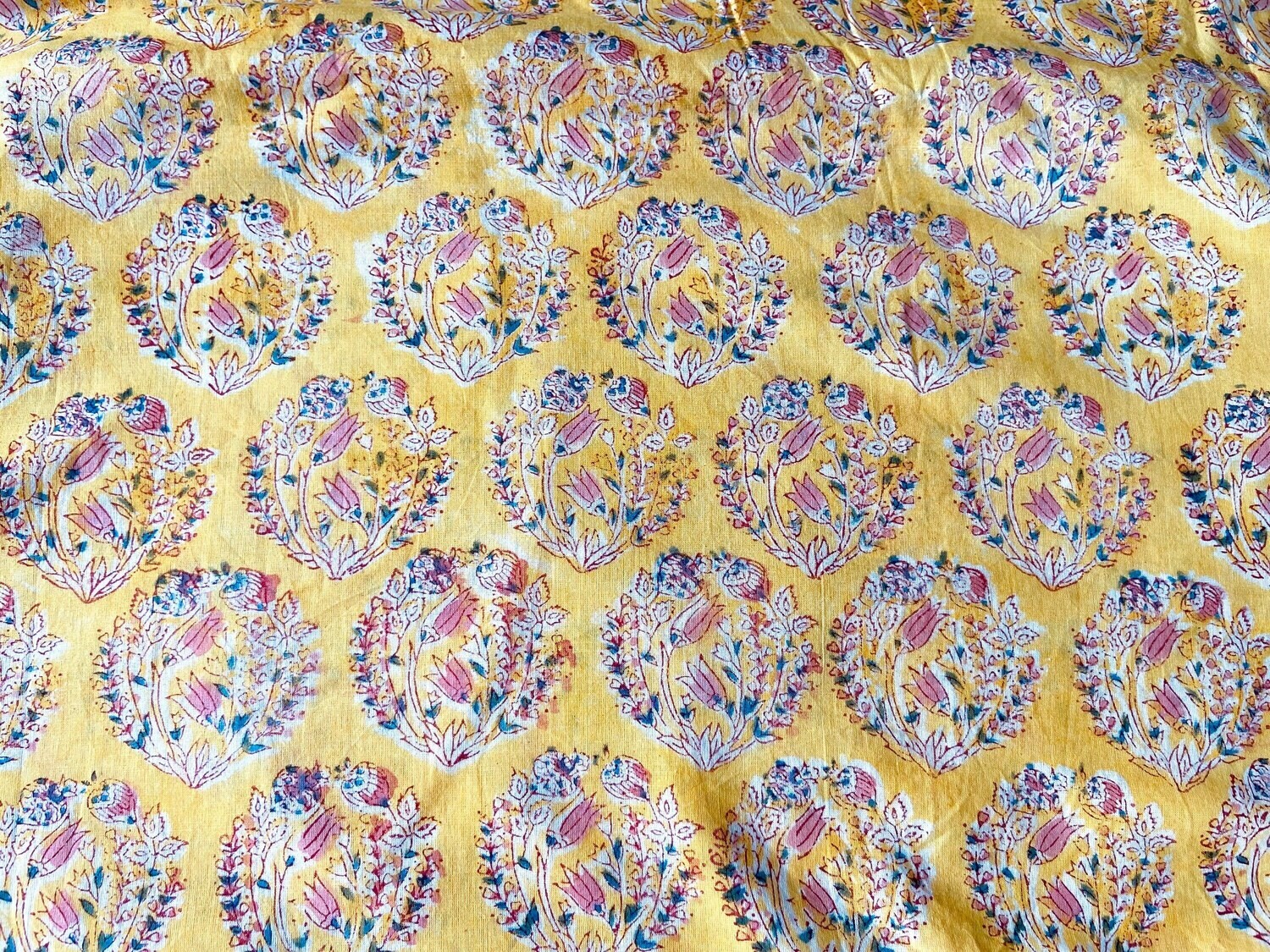 Yellow Paisley Indian Cotton Fabric, Hand Block Print, Lightweight, Summer, 44 Inch Wide