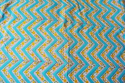 Blue Chevron Hand Block Print Indian Cotton Fabric for Dressmaking Sewing Quilting Crafting, 44 Inch Wide,