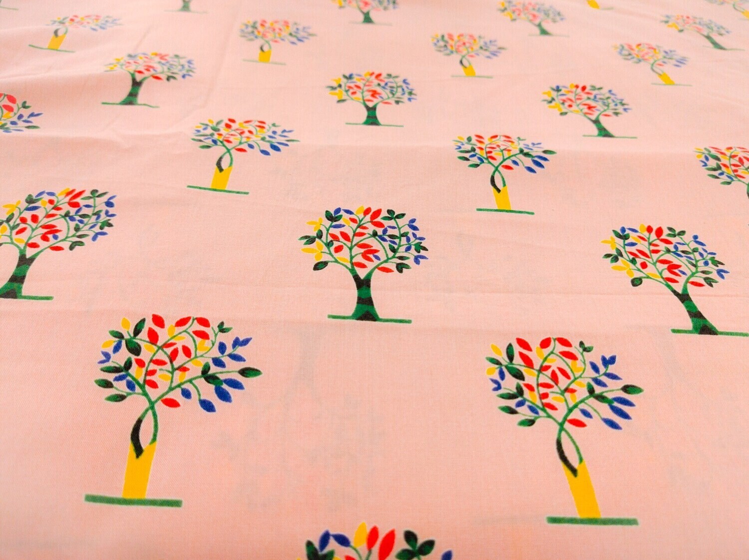 Tree Print Indian Cotton Fabrics, Salmon Pink, 44 Inch wide