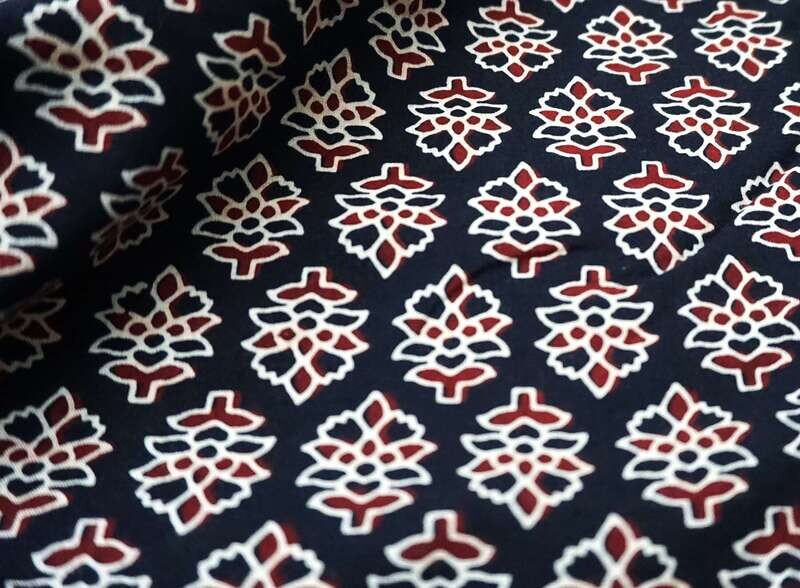 Small Floral Cotton Fabric, Kalamkari  Ajrakh, Indian Block Print Fabrics, Dress Fabric, 44 Inch Wide
