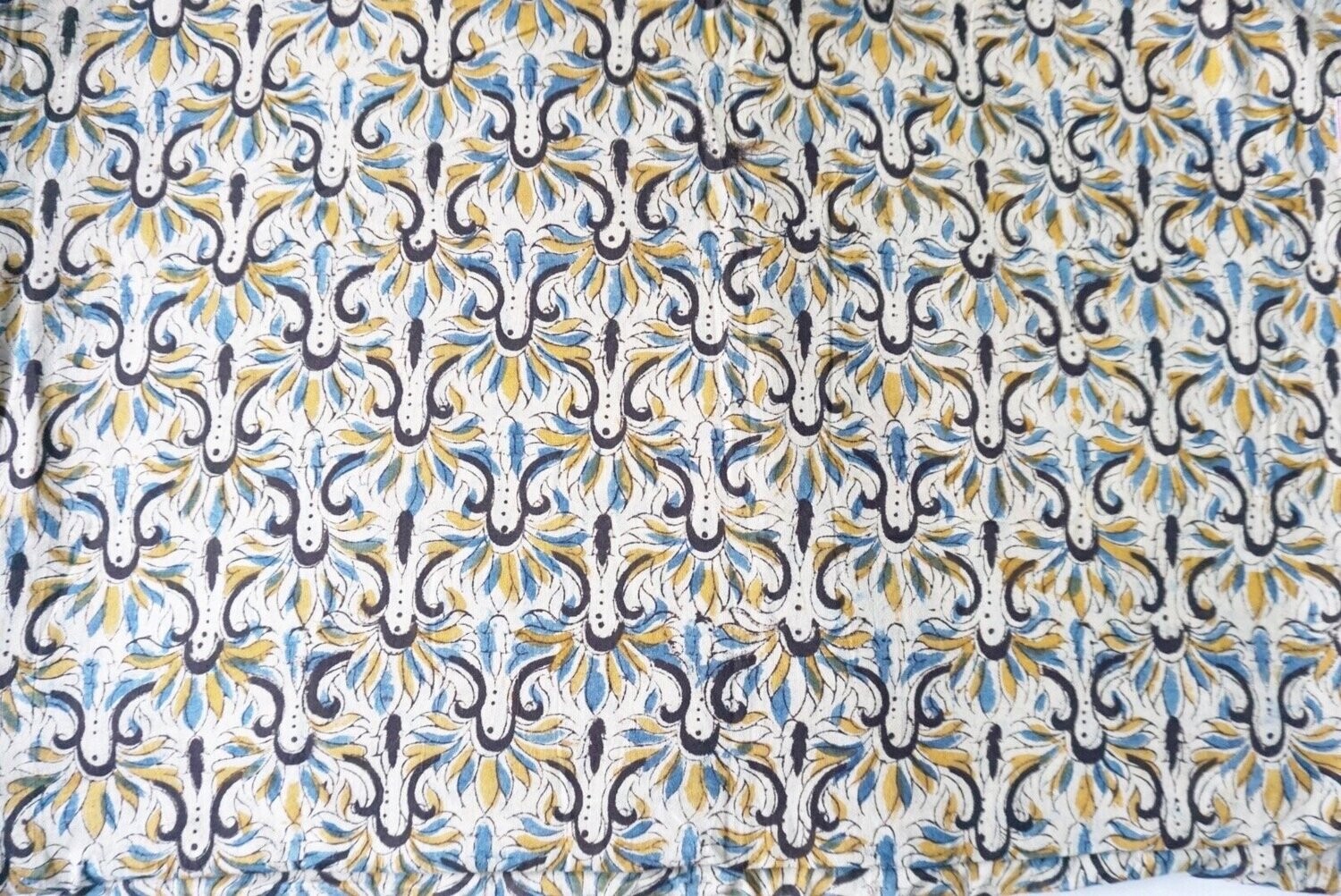 Floral Hand Block Print Kalamkari Cotton Fabric, Small Flower Print, Dress Materials, 44 inch wide
