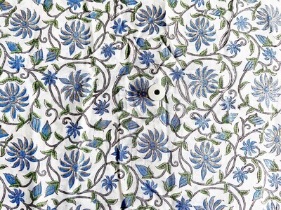 Blue Floral Indian Pattern Hand Block Print Cotton Fabric for Dress Making, Sewing Quilting Crafting Fabric, 44 Inch Wide, Sold by Half Yard