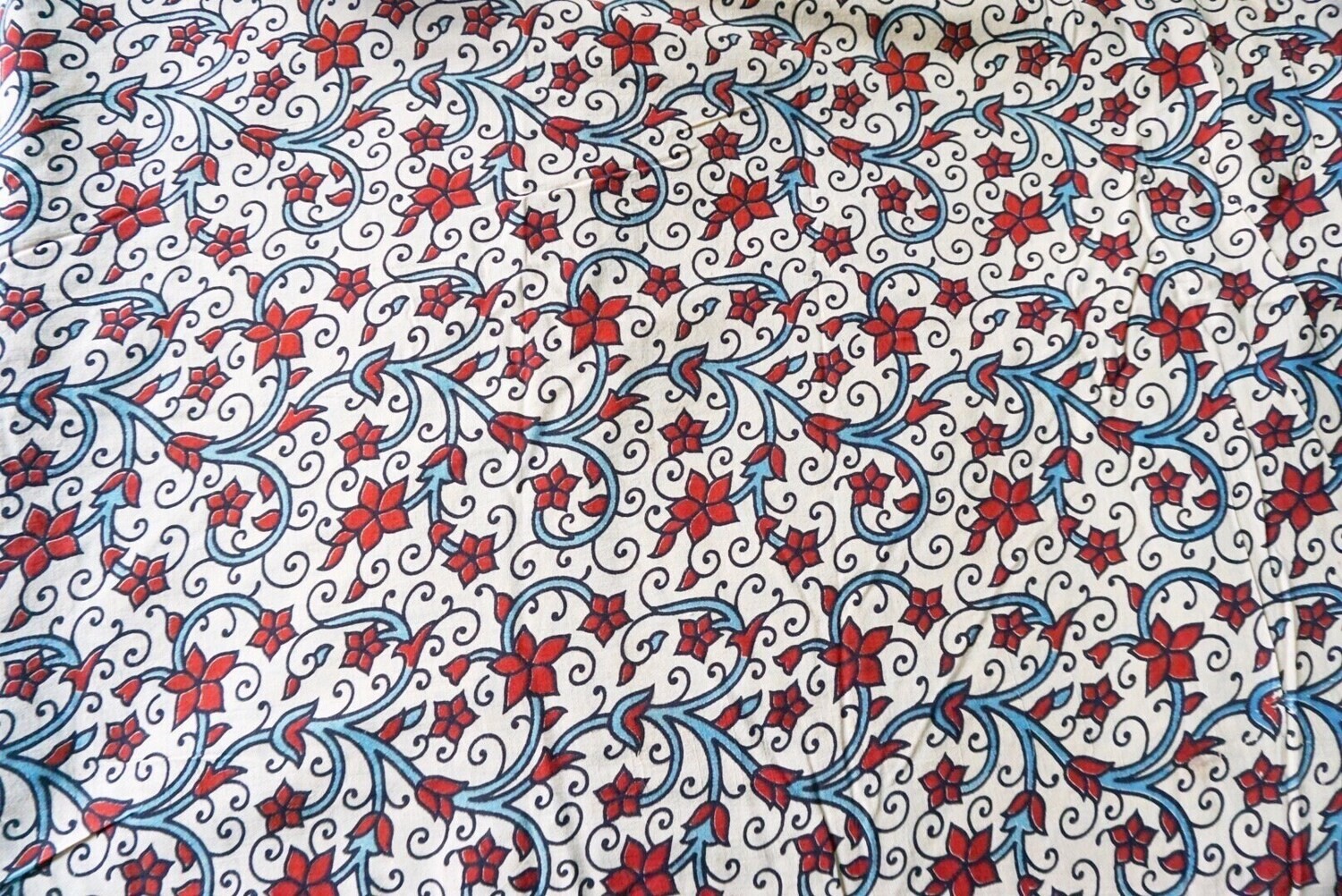 Floral Hand Block Print Kalamkari Cotton Fabric, Small Flower Print, Dress Materials, 44 inch wide