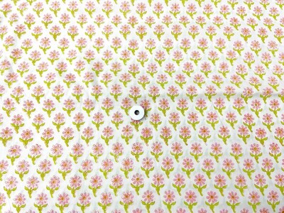 Small Floral Print Indian Cotton Fabrics, Lightweight Cotton for Dressmaking, Quilting Home Linens, Pink Marigold, 44 Inches x Half Yard