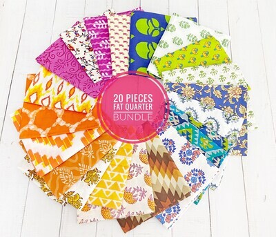 Mix Color Indian Pattern Block Print Cotton Fabrics Fat Quarter Bundles, 20 pieces