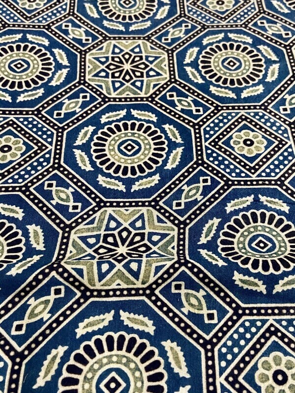 Blue Ajrakh Block Print Cotton Fabric