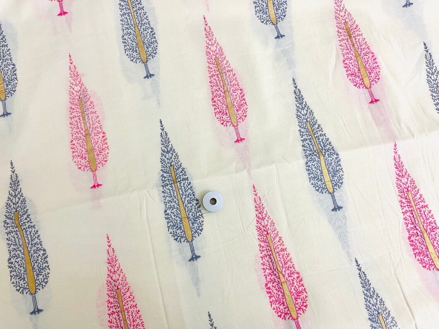 Ivory White Indian Cotton Fabric, Off white Sewing Crafting Quilting Fabric, Pine Tree Print, 44 inches wide, sold by half yard