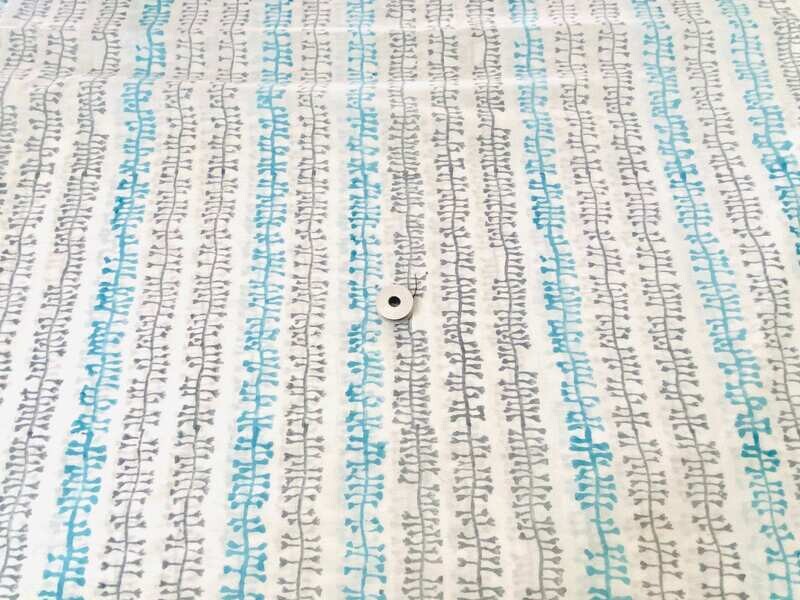 Blue Grey Block Print Fabric,  Lightweight Cotton, Dress Sewing Quilting Cotton, 44 inches wide, sold by half yard