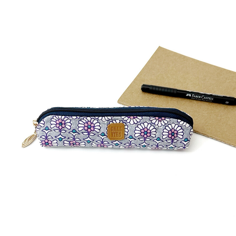 Grey Floral Slim Pencil Case