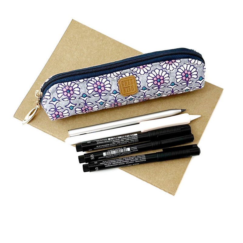 Grey Floral Slim Pencil Case