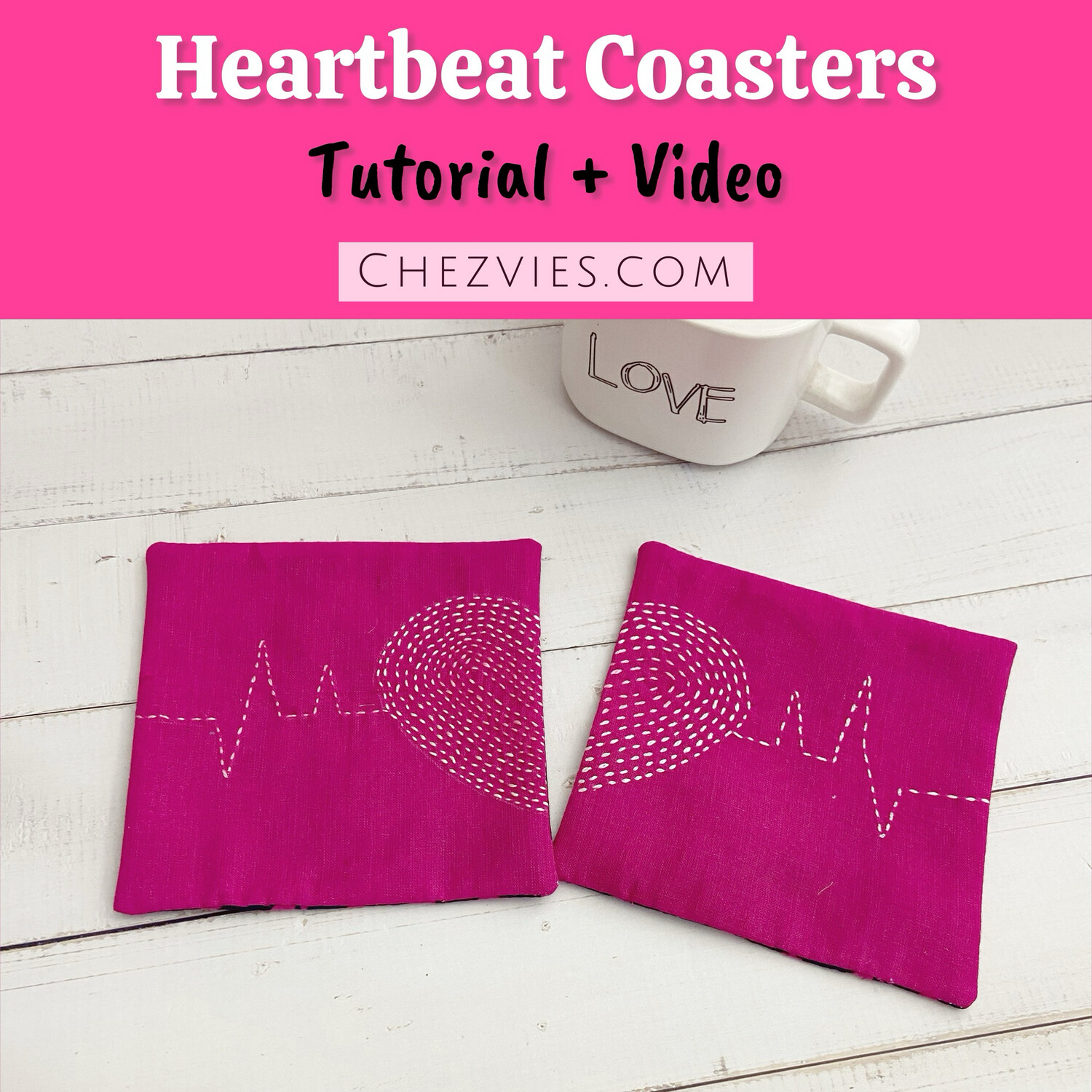 Heartbeat Coaster Tutorial and Template - Kantha Coasters Pattern
