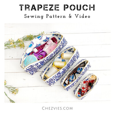 Trapeze Zipper Pouch PdF Sewing Pattern - Multi Size Zippered Bag Pattern