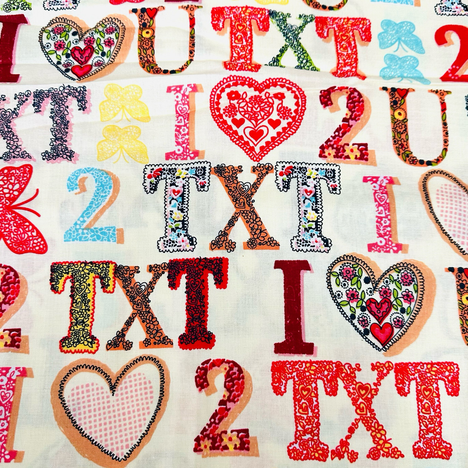 Heart Shaped Text Print Cotton Fabric