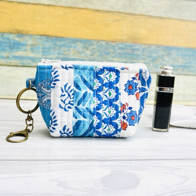 Mini Patchwork Bag With Keychain - Blue