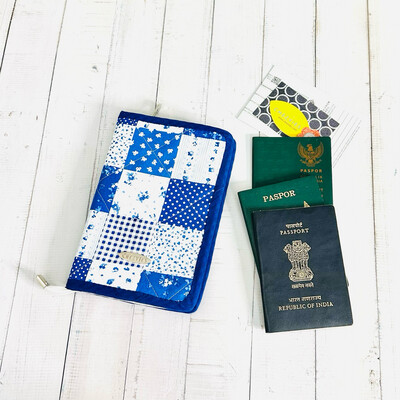 Blue Patchwork Quilt Travel Passport Wallet