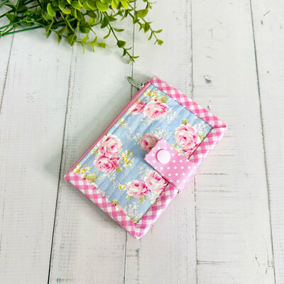 Blue Pink Minimalist Wallet With Coin Pocket - Keychain Cardholder Wallet - Floral Roses