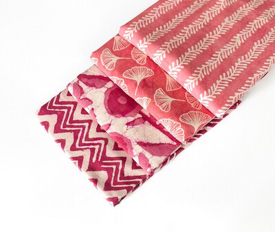 Dusty Pink Hand Block Print Cotton Fabric Fat Quarter Bundle Set Of 4