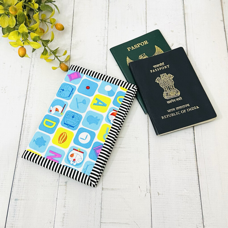 Doraemon Passport Cover With Cardholder- Yellow Blue