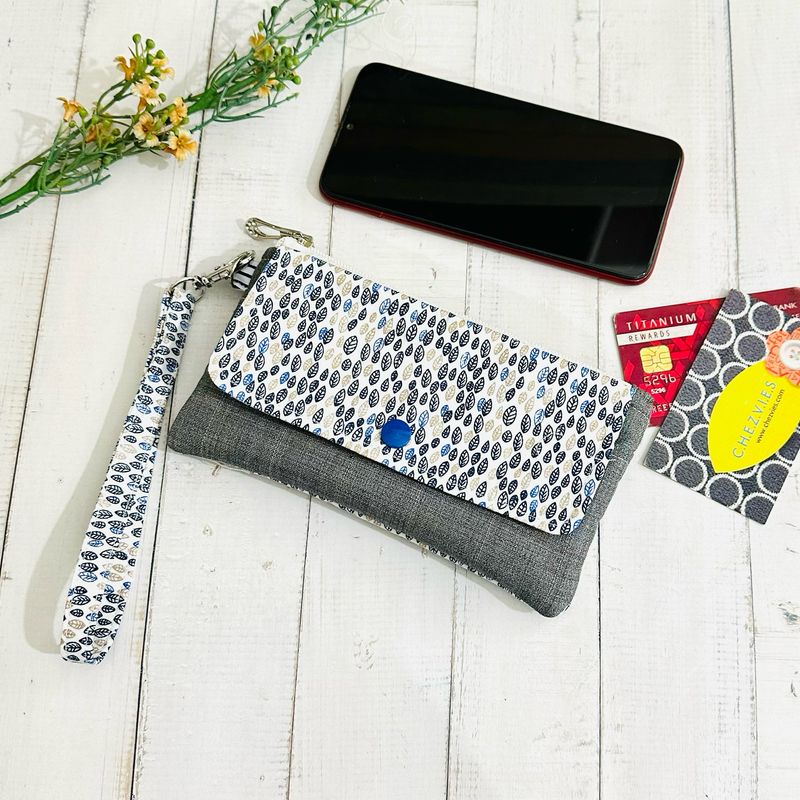 Floral Wristlet Wallet - Floral Grey Phone Wallet - Medium Size