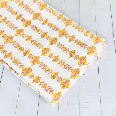 Yellow Block Print Cotton Fabric