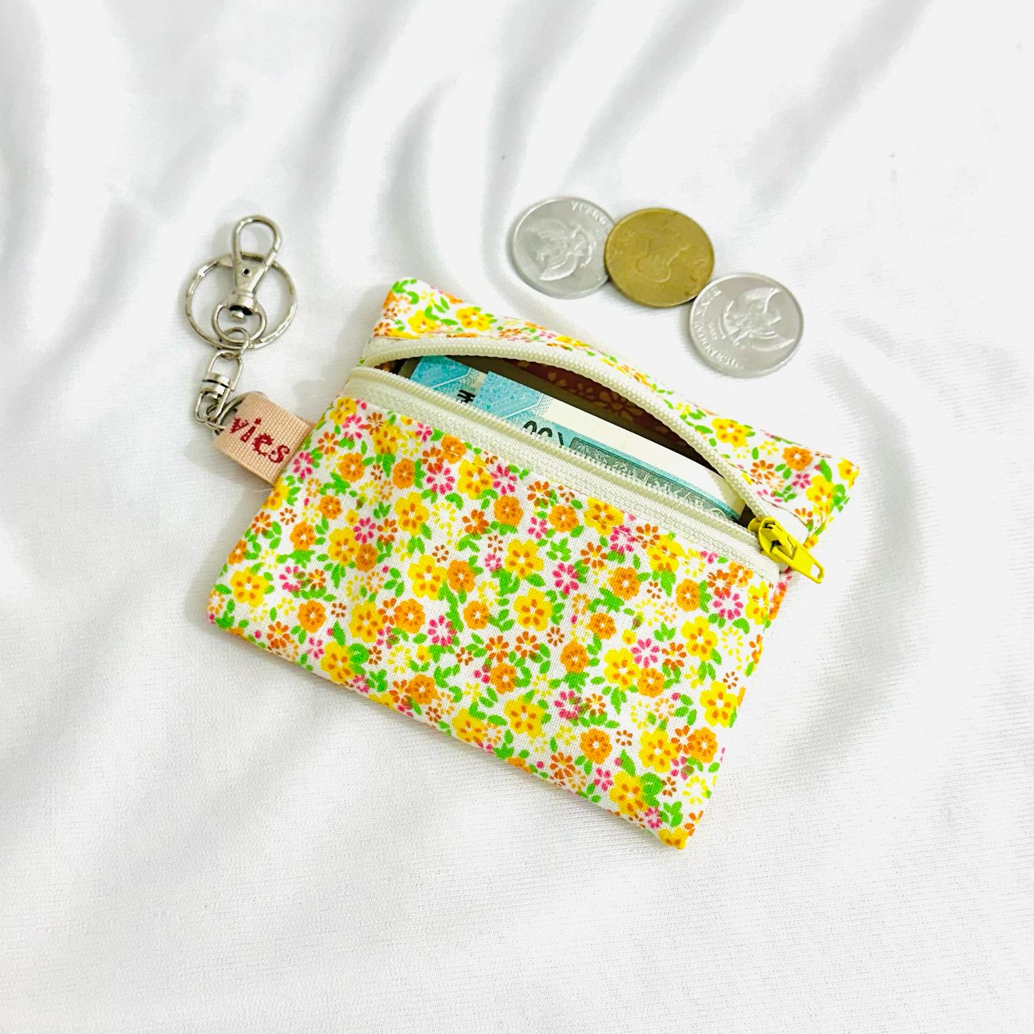 Mini Keychain Wallet - Yellow Floral