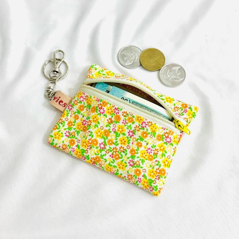 Mini Keychain Wallet - Yellow Floral