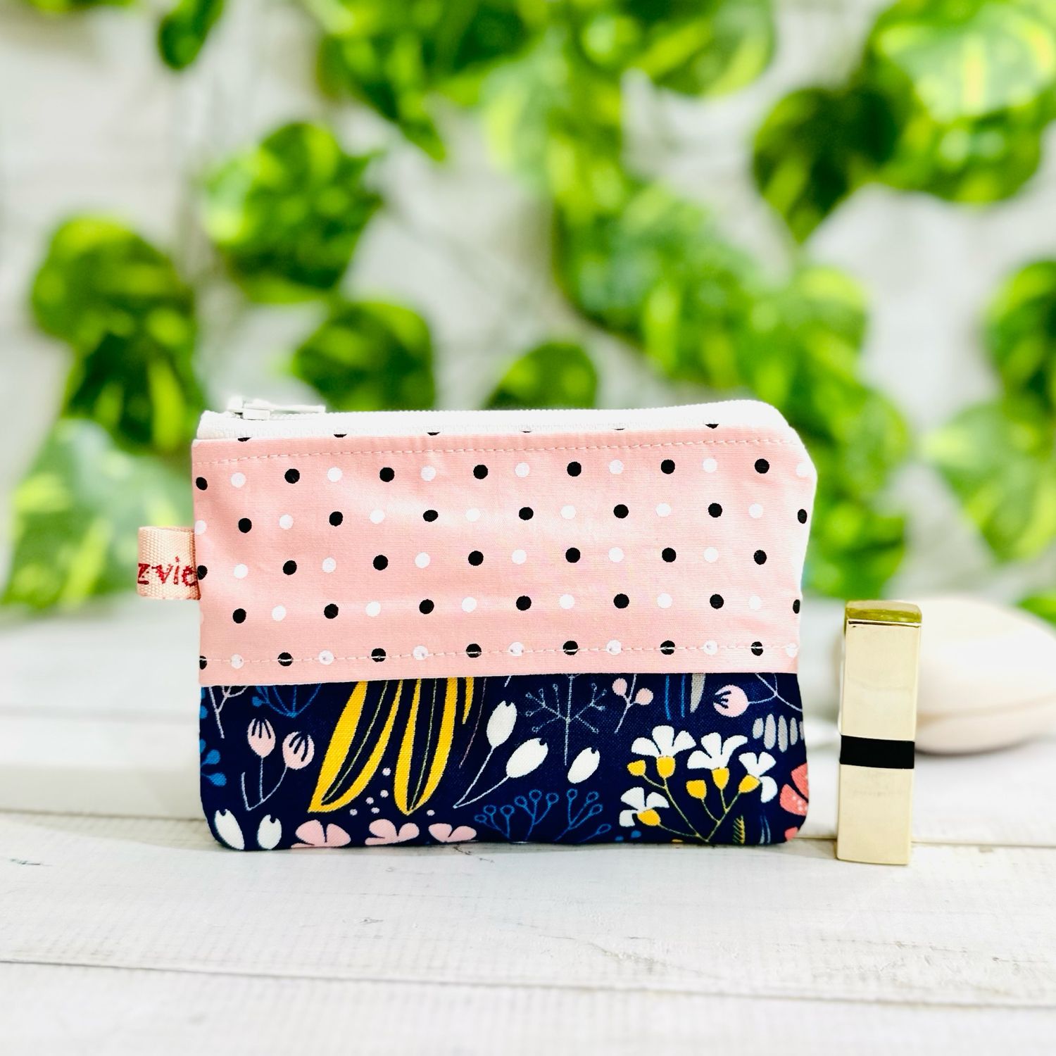Blue Zipper Pouch with Tissue Holder  - Floral Polka Dots